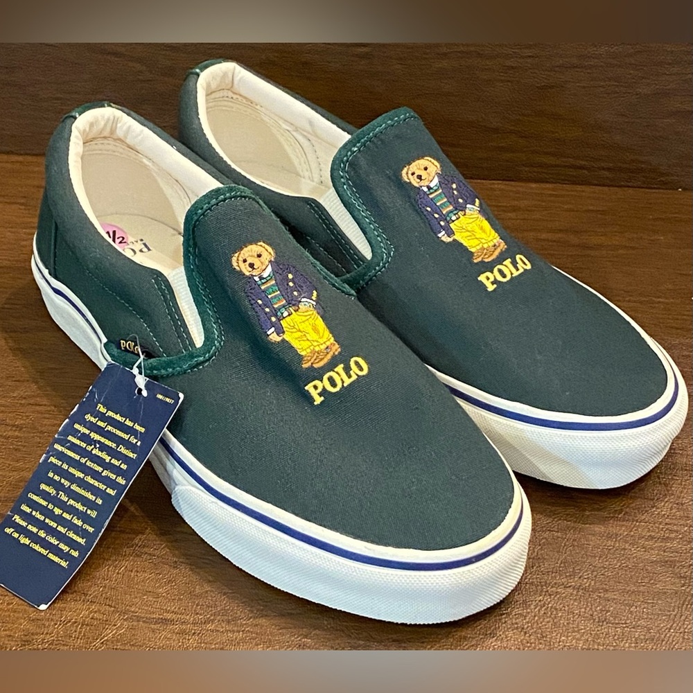 Polo Ralph Lauren Men's Keaton Green Classic Bear Slip-On Sneakers — Size 10.5